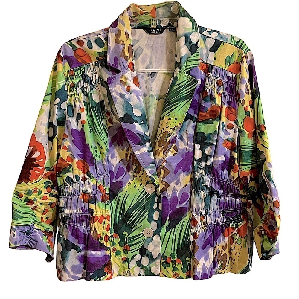 Toni Morgan Multicolor Print Ruched Blazer Jacket Size PXL